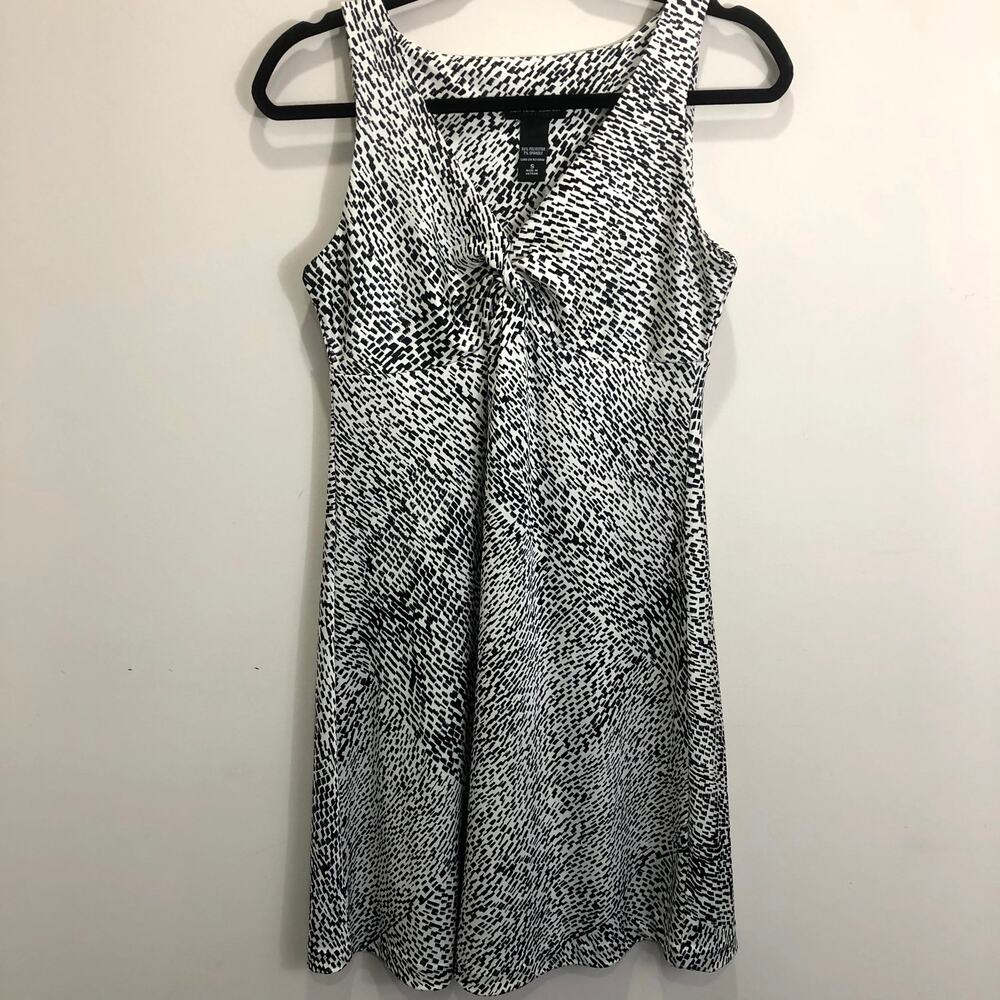 NY & Company Black White Polyester Tie Front Sleeveless Dress Small Y2K Babydoll
